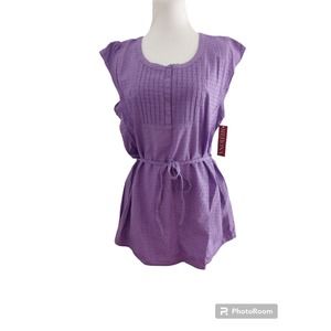 Merona XL Swiss Dot Popcorn Purple Nwt Tie Back Cotton Tank Tunic Top Pin Tucks